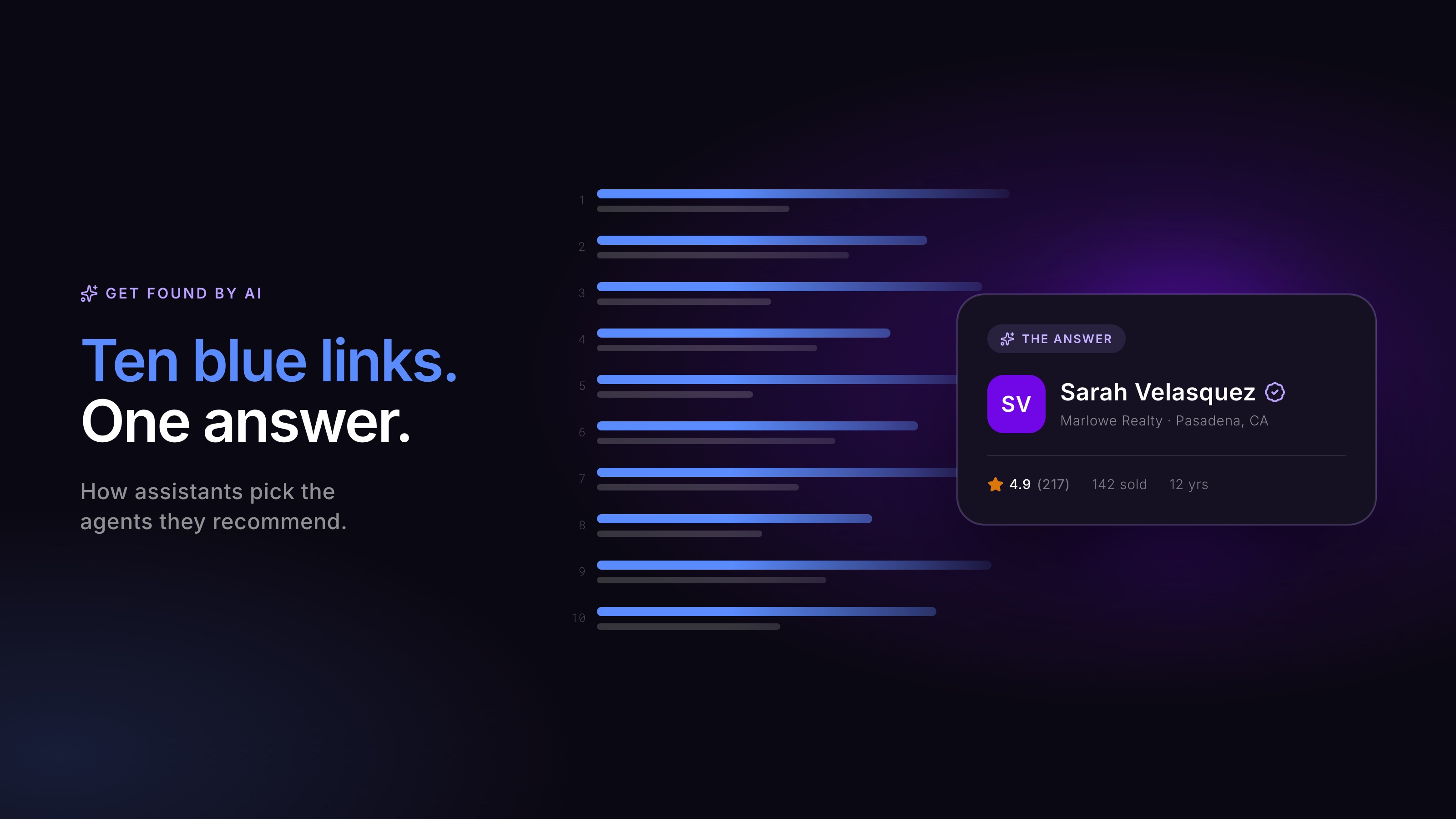 AI chat interface answering a request for a local real estate agent with a named agent profile