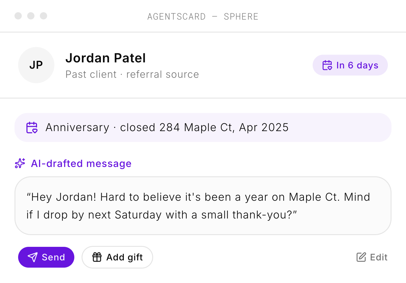 An AgentsCard referral follow-up message