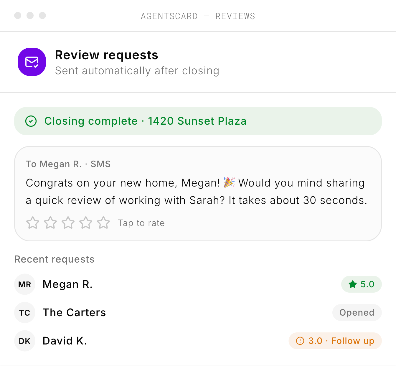 An AgentsCard review request message