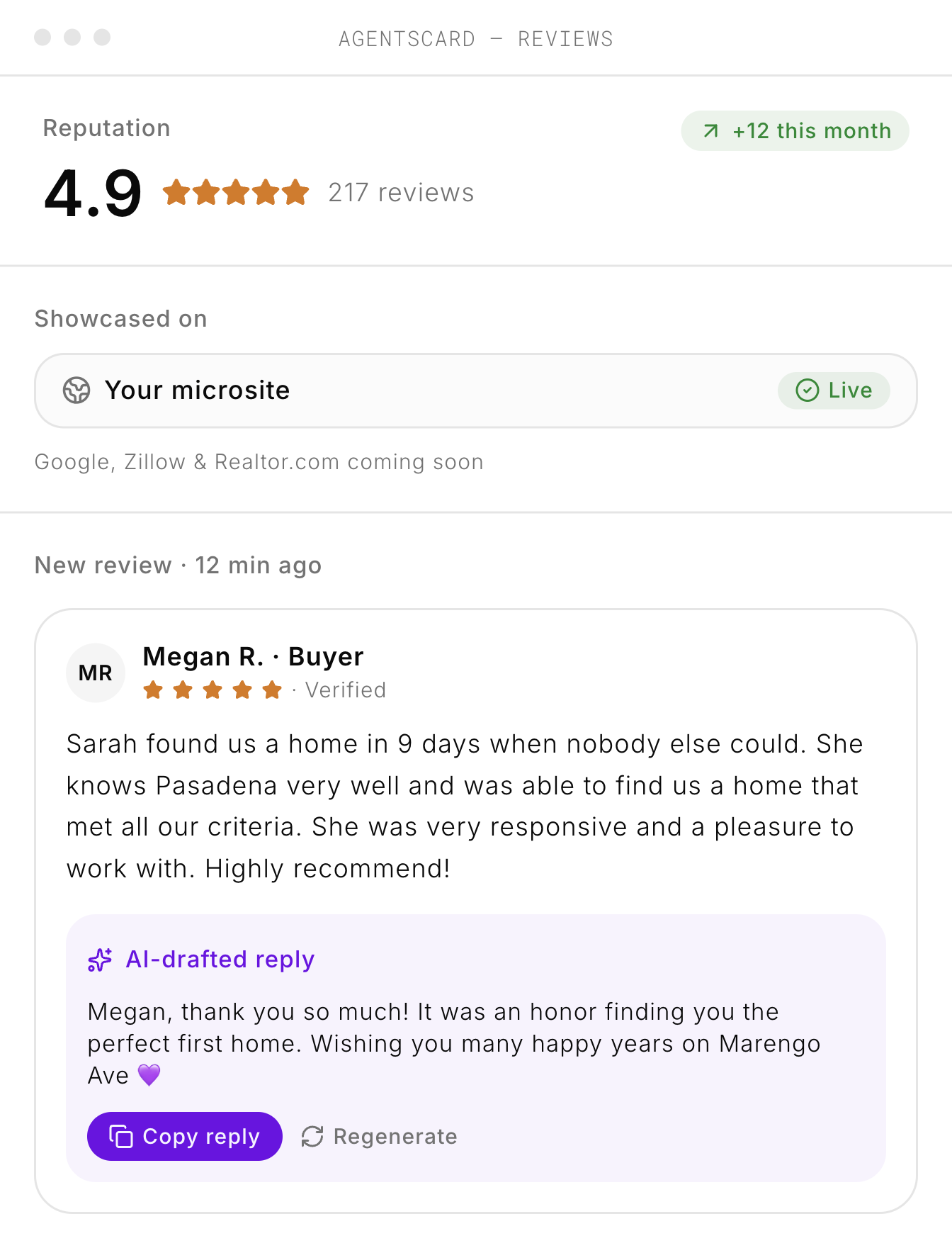 The AgentsCard reviews dashboard